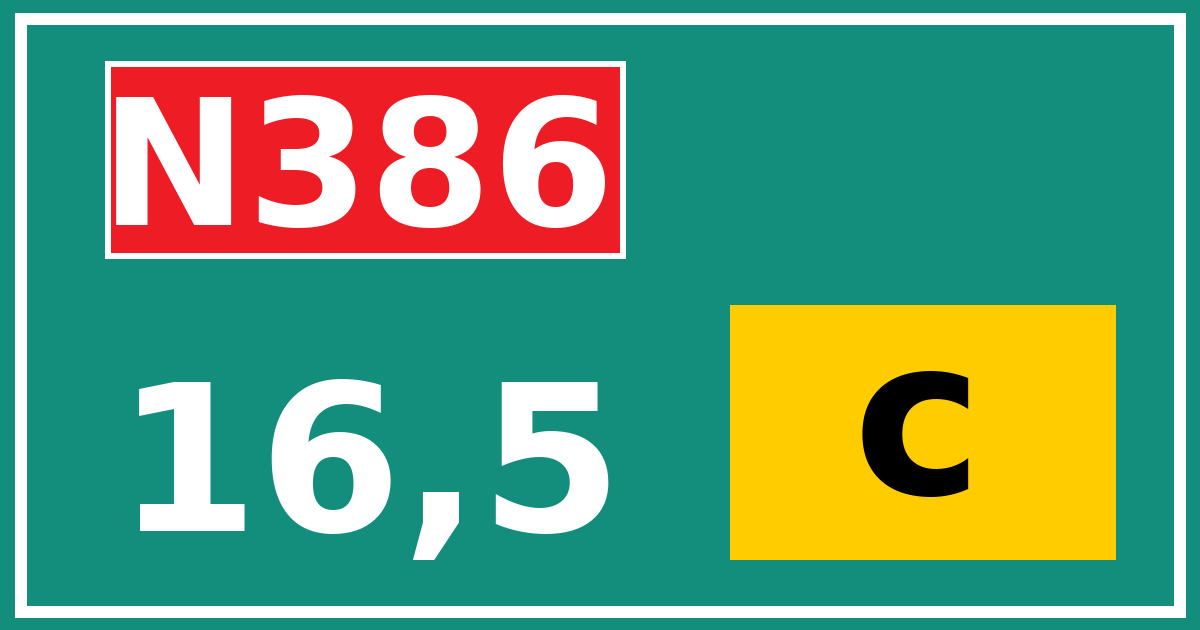 Hectometerbord N386 16,5 letter c