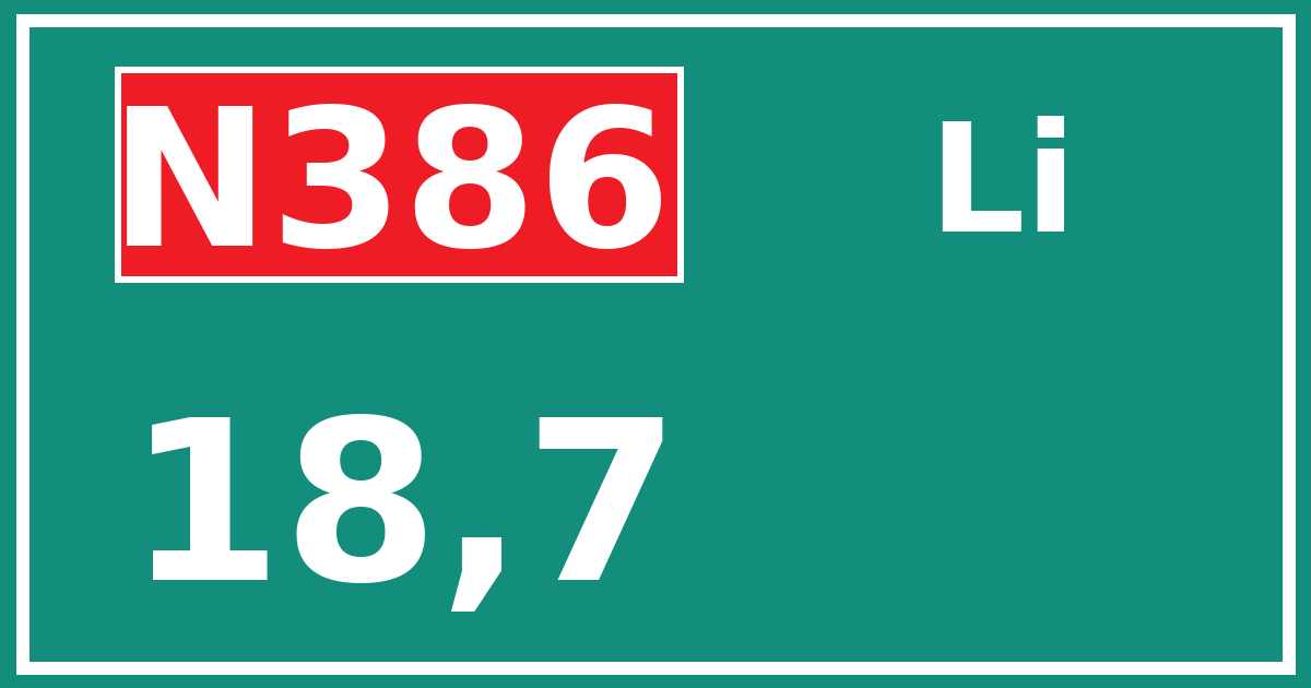 Hectometerbord N386 18,7 zijde Li