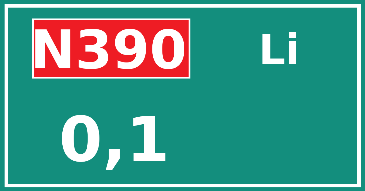 Hectometerbord N390 0,1 zijde Li