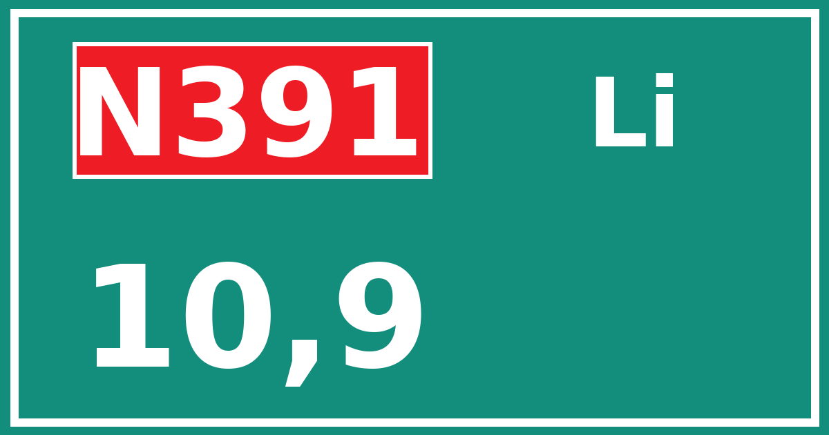 Hectometerbord N391 10,9 zijde Li