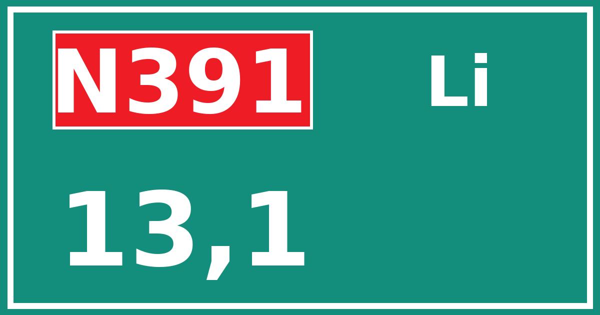 Hectometerbord N391 13,1 zijde Li