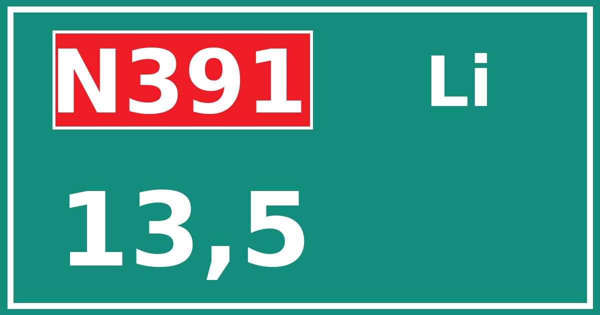 Hectometerbord N391 13,5 zijde Li
