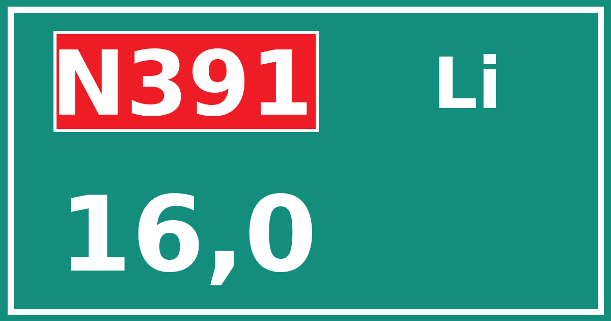 Hectometerbord N391 16,0 zijde Li