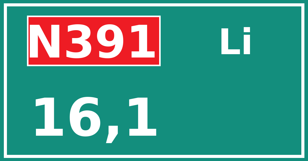 Hectometerbord N391 16,1 zijde Li