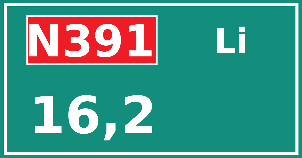 Hectometerbord N391 16,2 zijde Li