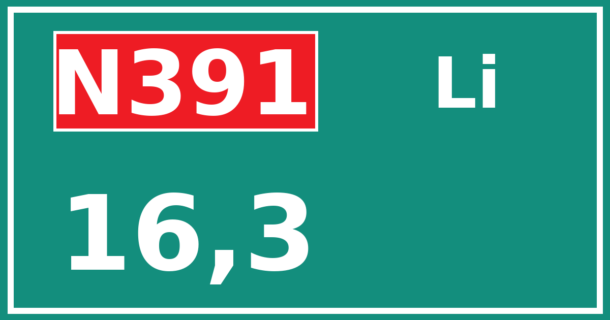 Hectometerbord N391 16,3 zijde Li