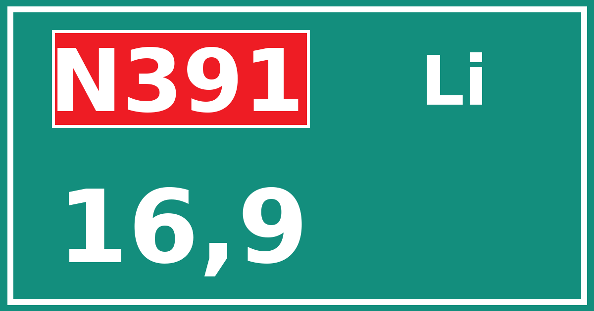 Hectometerbord N391 16,9 zijde Li