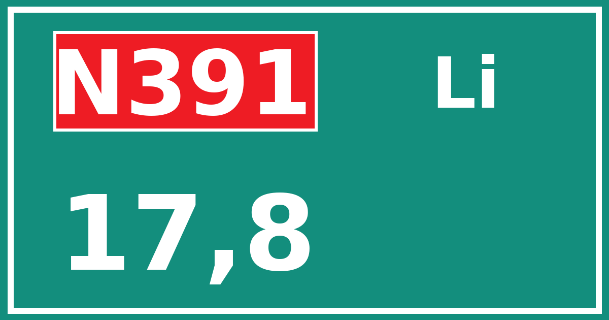 Hectometerbord N391 17,8 zijde Li