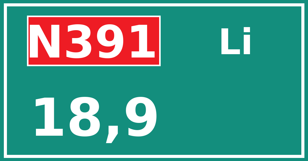 Hectometerbord N391 18,9 zijde Li