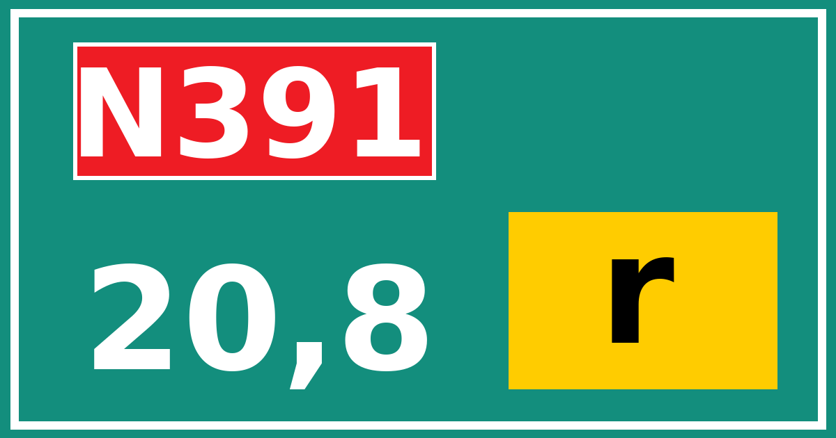 Hectometerbord N391 20,8 letter r
