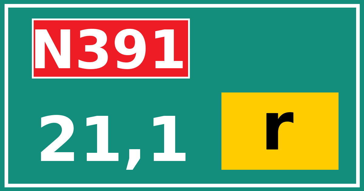 Hectometerbord N391 21,1 letter r