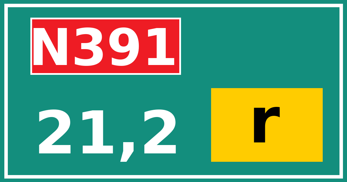 Hectometerbord N391 21,2 letter r