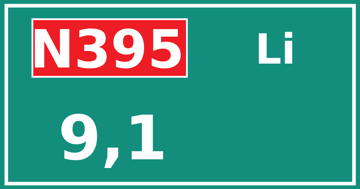 Hectometerbord N395 9,1 zijde Li