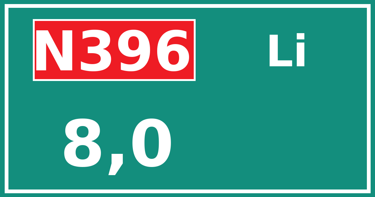 Hectometerbord N396 8,0 zijde Li