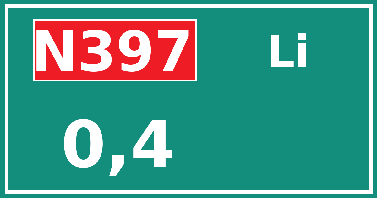 Hectometerbord N397 0,4 zijde Li