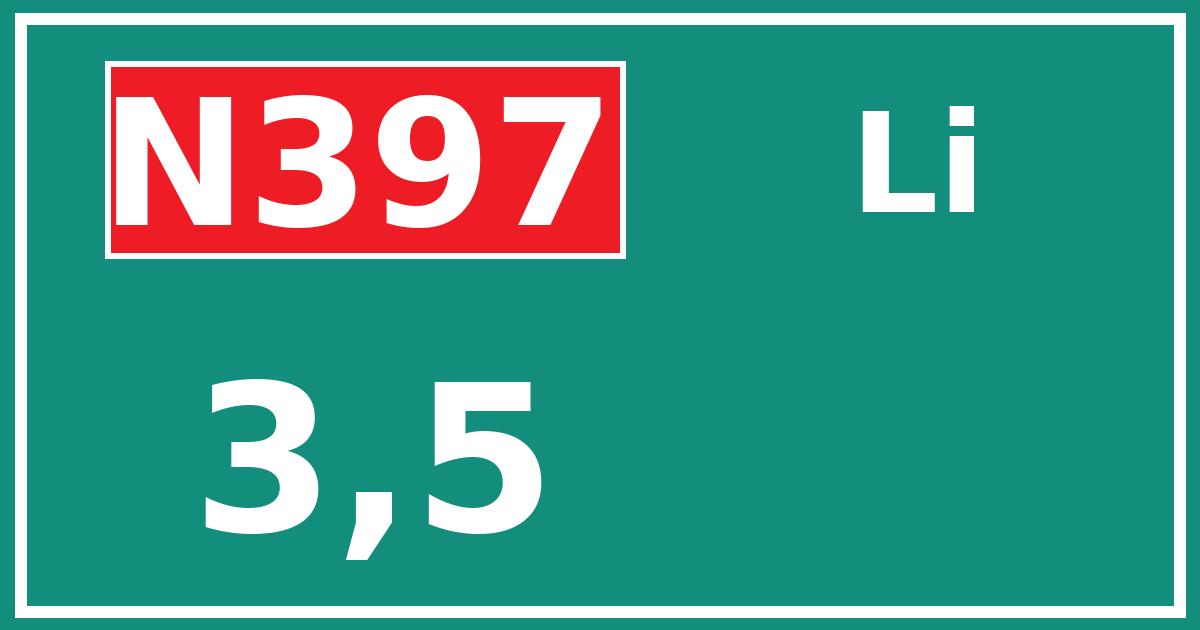 Hectometerbord N397 3,5 zijde Li