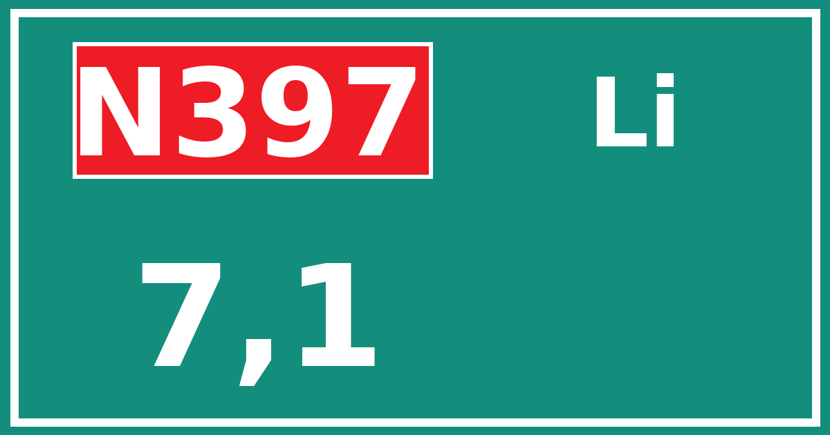 Hectometerbord N397 7,1 zijde Li