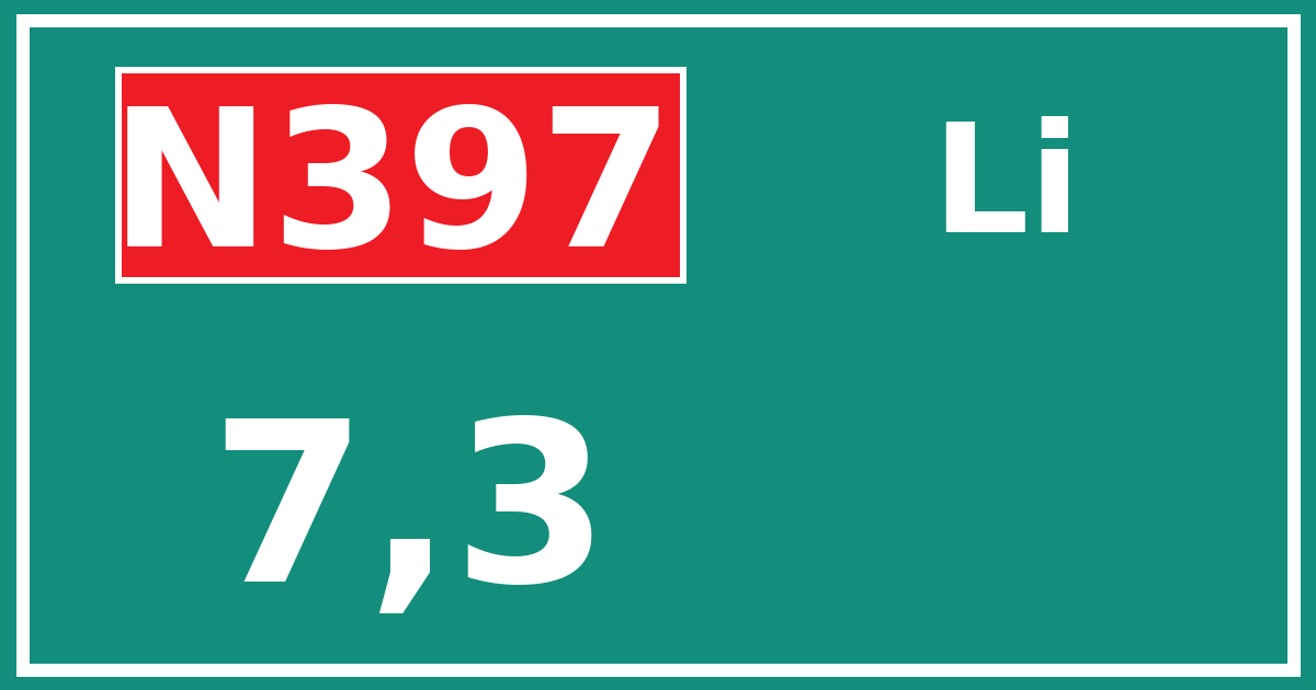 Hectometerbord N397 7,3 zijde Li