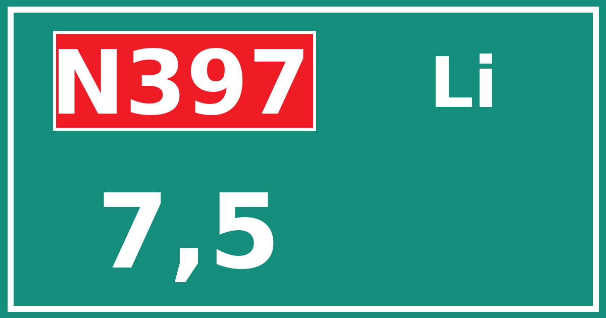 Hectometerbord N397 7,5 zijde Li