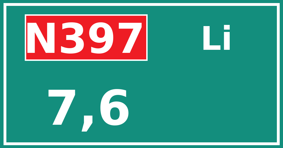 Hectometerbord N397 7,6 zijde Li