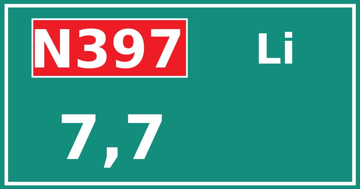 Hectometerbord N397 7,7 zijde Li