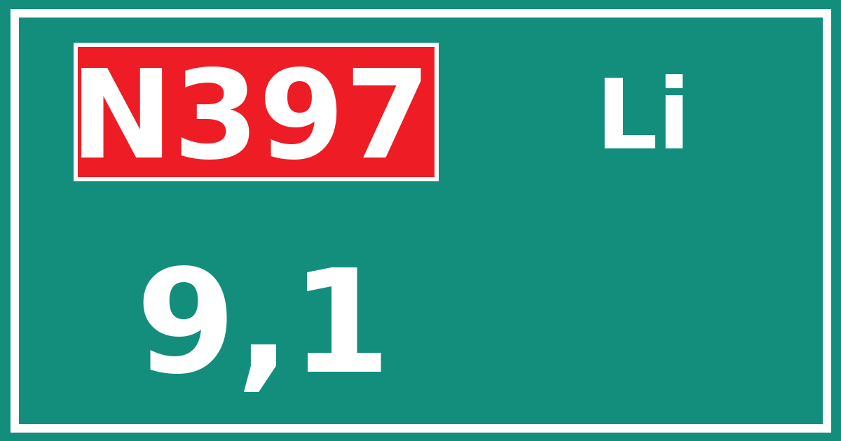 Hectometerbord N397 9,1 zijde Li