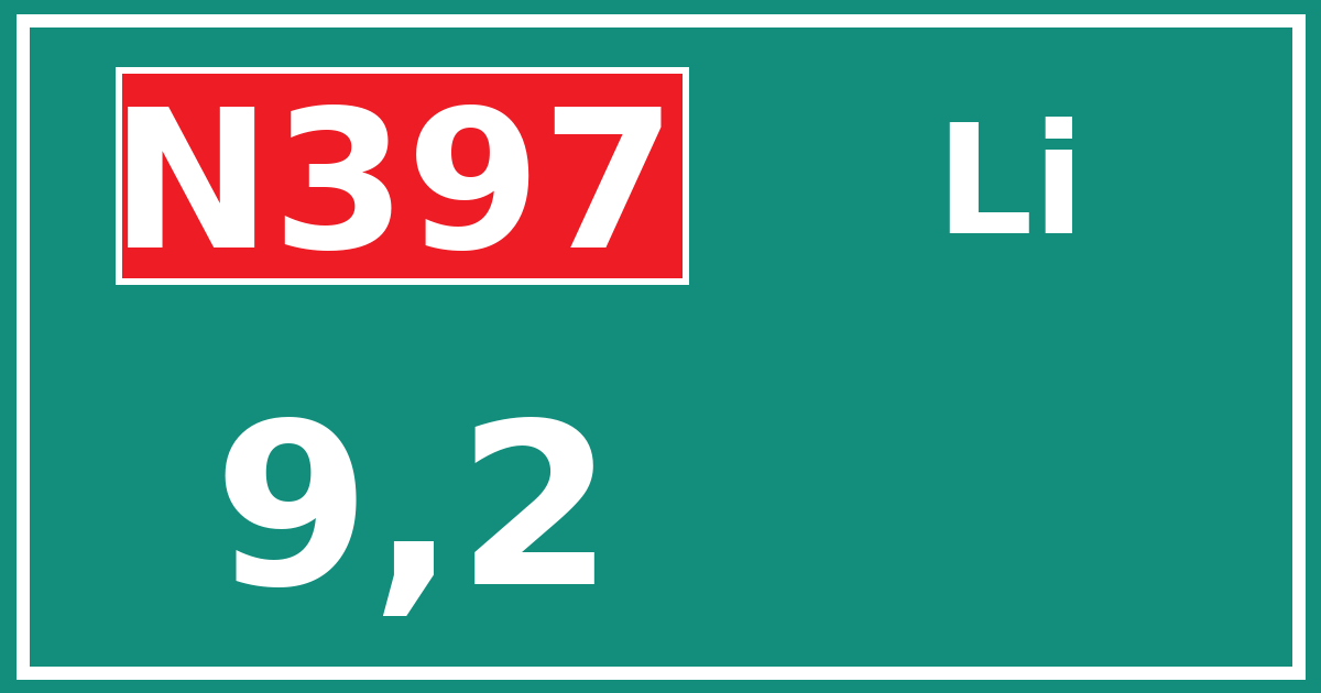 Hectometerbord N397 9,2 zijde Li