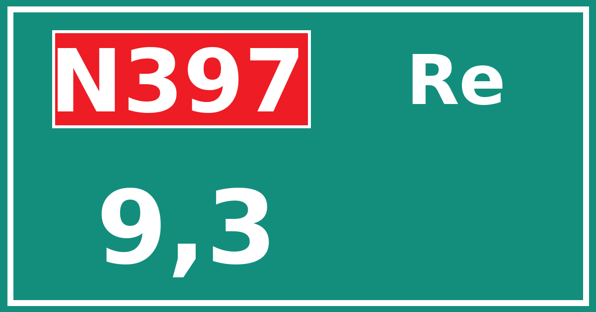 Hectometerbord N397 9,3 zijde Re