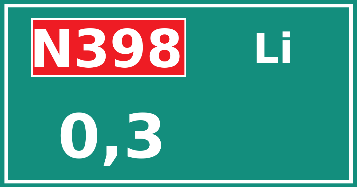 Hectometerbord N398 0,3 zijde Li