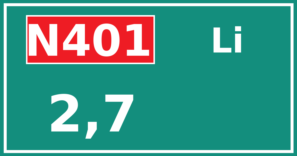 Hectometerbord N401 2,7 zijde Li