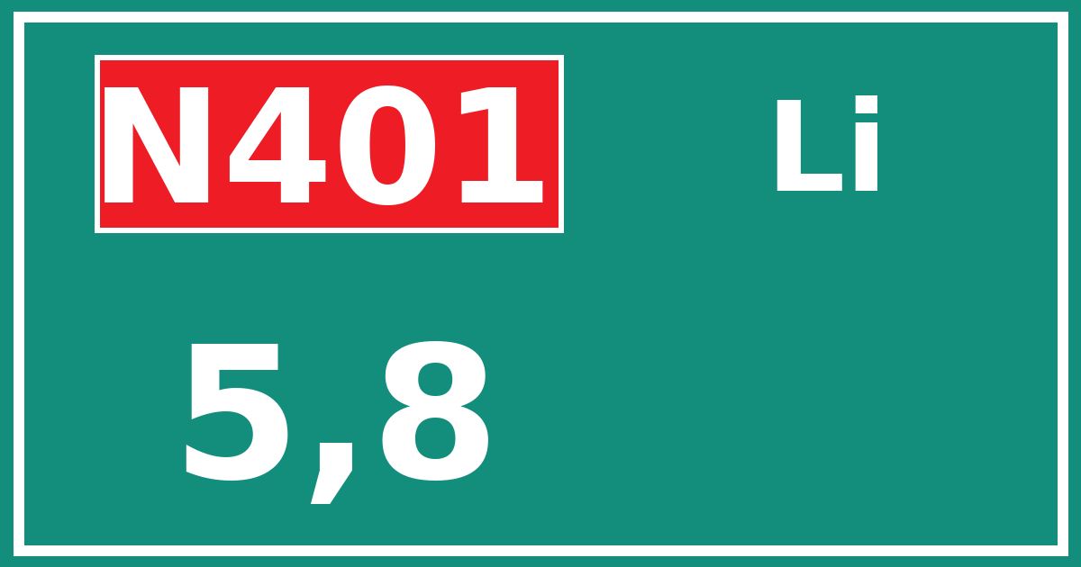 Hectometerbord N401 5,8 zijde Li