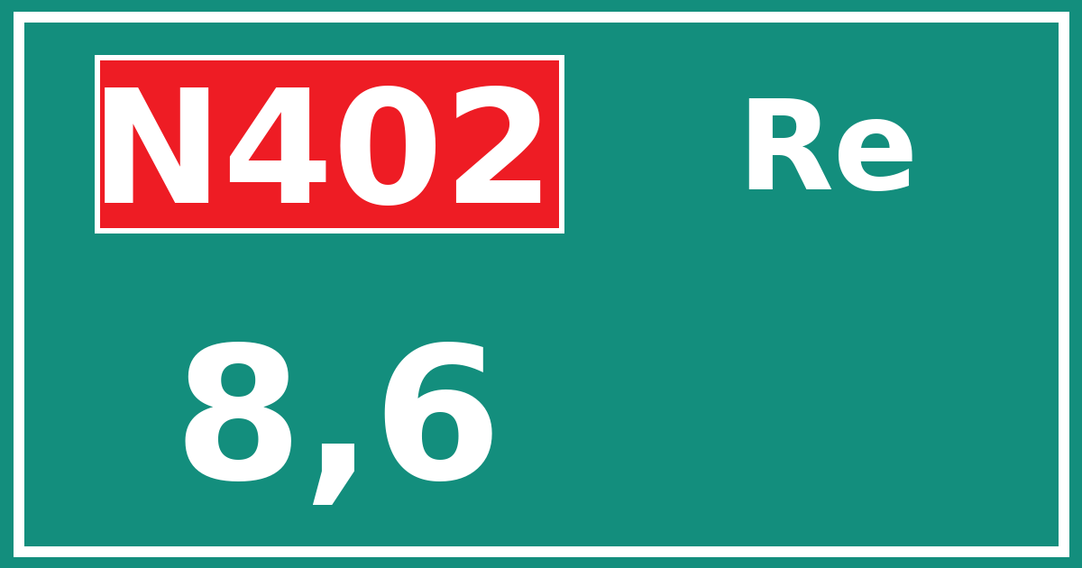 Hectometerbord N402 8,6 zijde Re