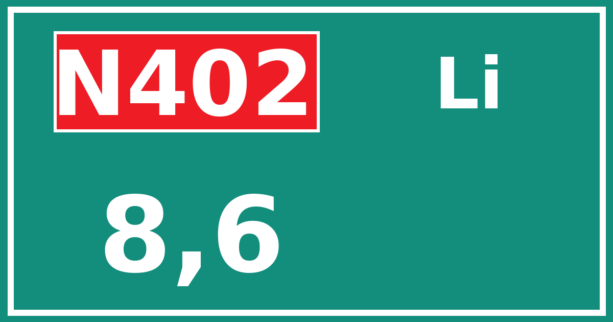 Hectometerbord N402 8,6 zijde Li