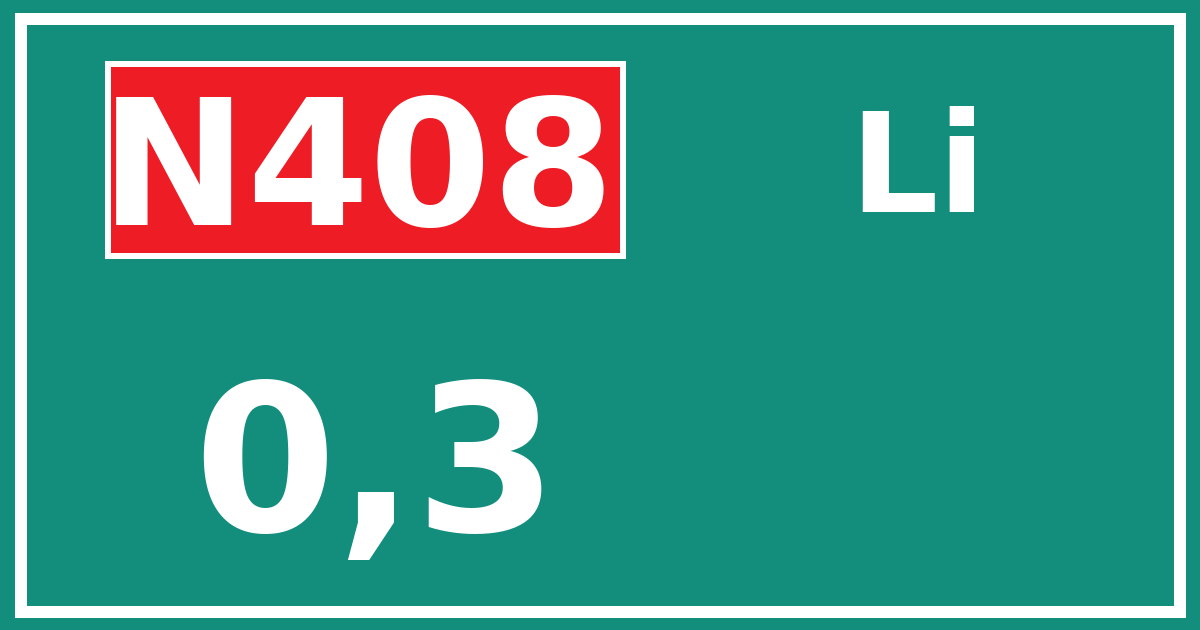 Hectometerbord N408 0,3 zijde Li