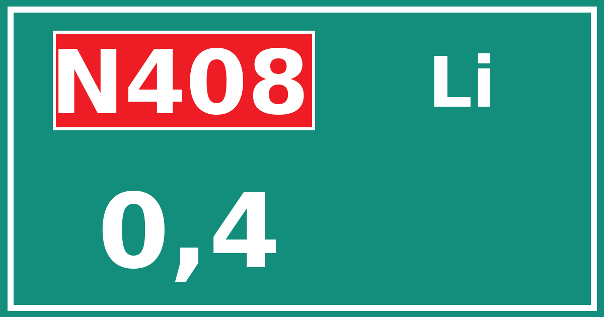 Hectometerbord N408 0,4 zijde Li