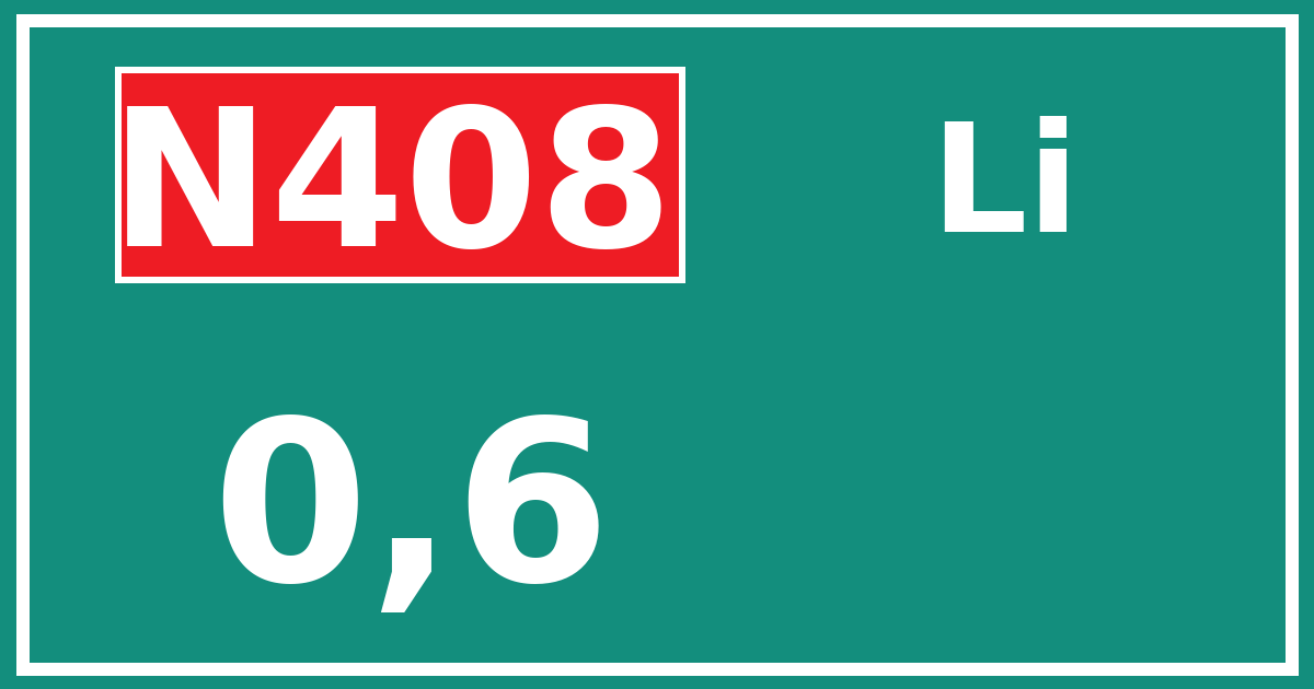 Hectometerbord N408 0,6 zijde Li