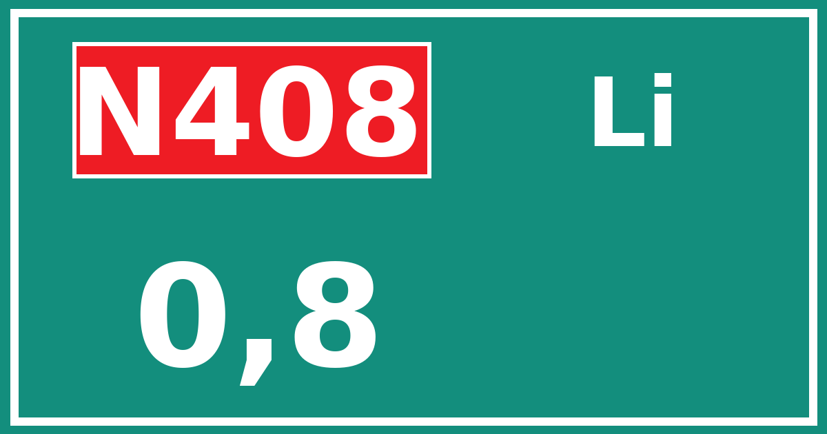 Hectometerbord N408 0,8 zijde Li