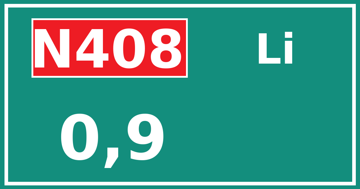 Hectometerbord N408 0,9 zijde Li