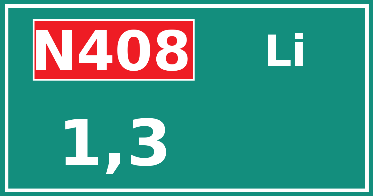 Hectometerbord N408 1,3 zijde Li
