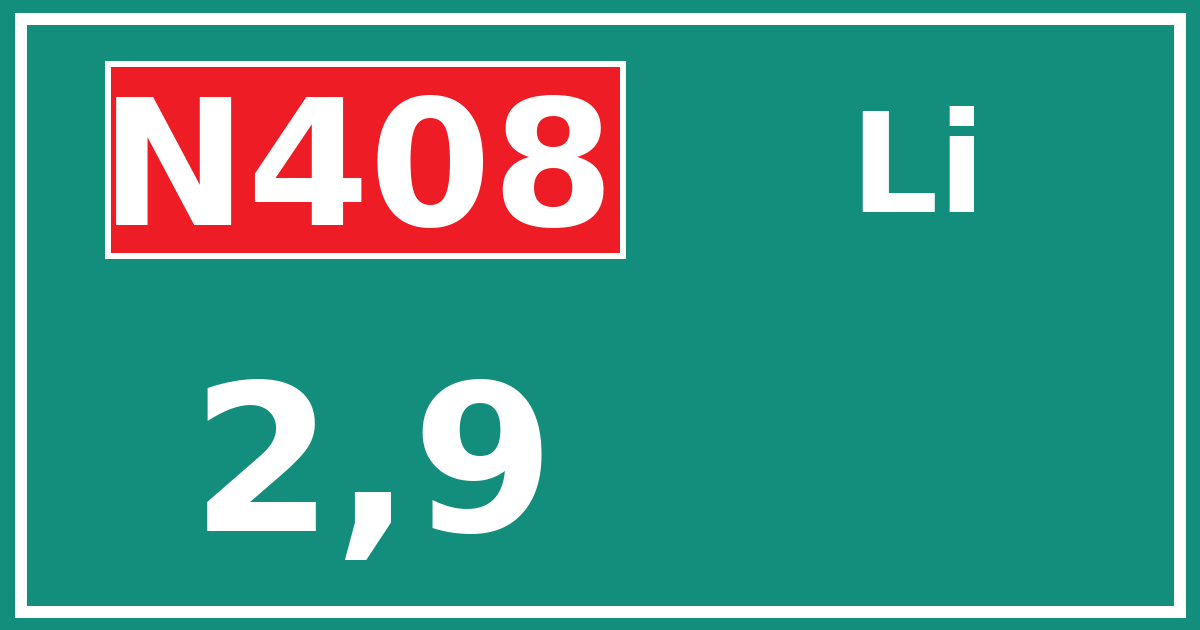 Hectometerbord N408 2,9 zijde Li