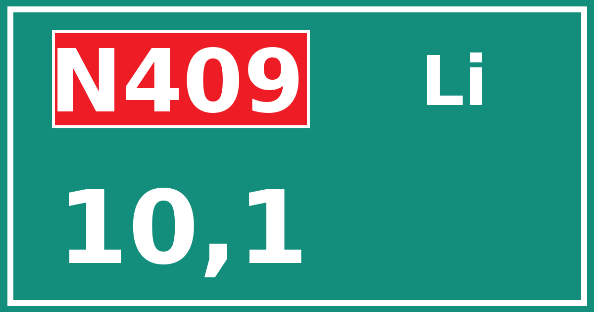 Hectometerbord N409 10,1 zijde Li