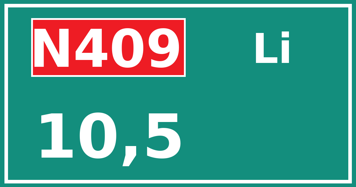 Hectometerbord N409 10,5 zijde Li