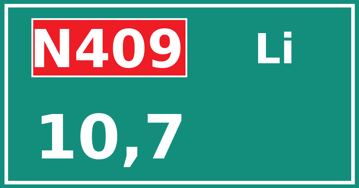 Hectometerbord N409 10,7 zijde Li