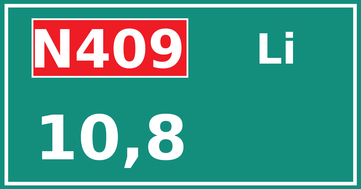 Hectometerbord N409 10,8 zijde Li