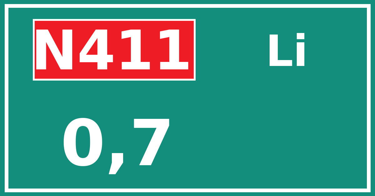 Hectometerbord N411 0,7 zijde Li
