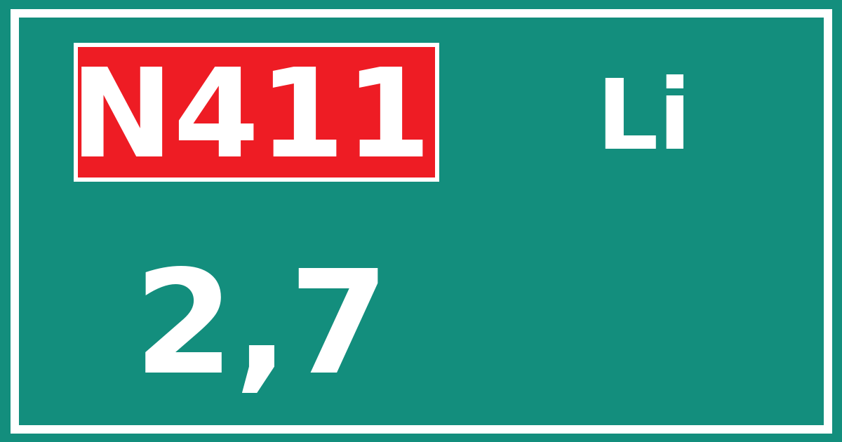 Hectometerbord N411 2,7 zijde Li