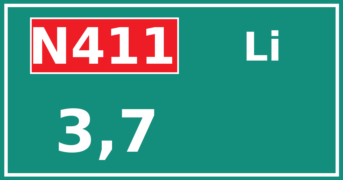 Hectometerbord N411 3,7 zijde Li