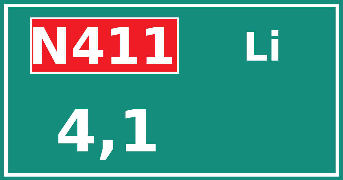 Hectometerbord N411 4,1 zijde Li