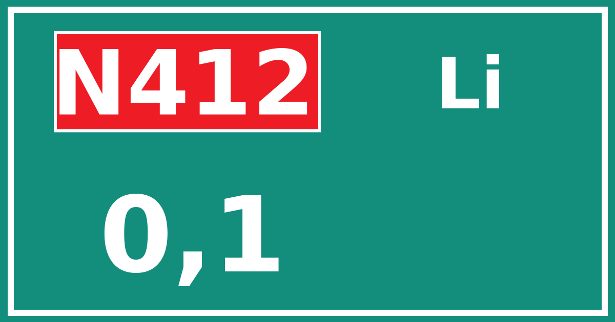 Hectometerbord N412 0,1 zijde Li