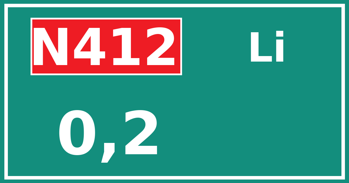 Hectometerbord N412 0,2 zijde Li